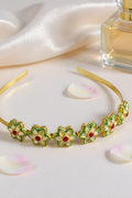 OMID, Golden Floral Stone-Studded Headband for Women – Traditional Indian Wedding & Party Hair Accessory