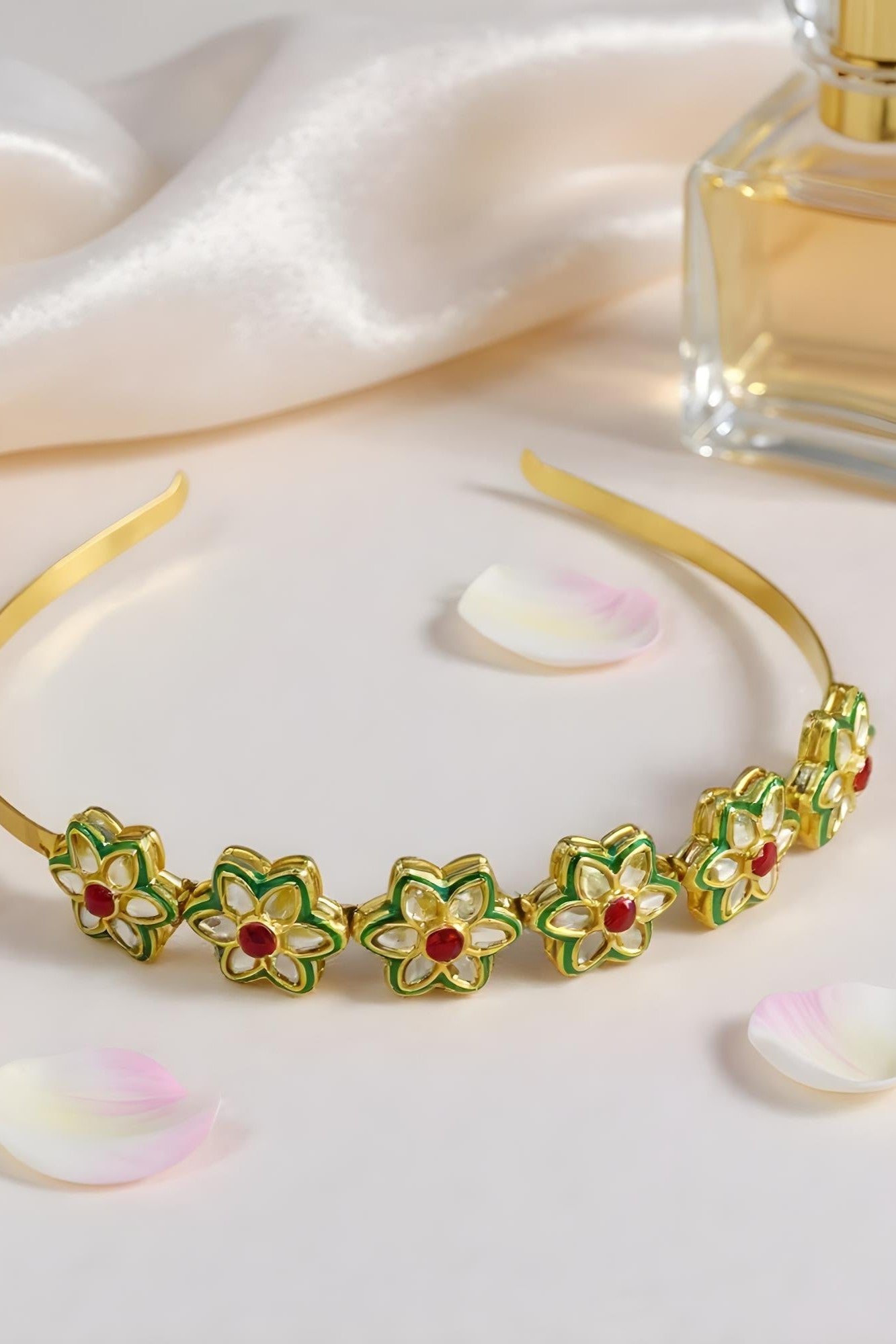 OMID, Golden Floral Stone-Studded Headband for Women – Traditional Indian Wedding & Party Hair Accessory