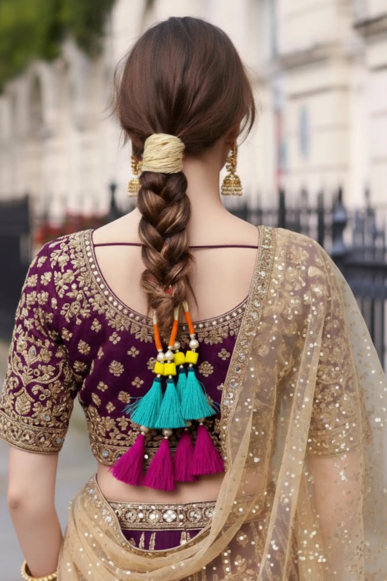 OMID, Traditional Parandi for Women and Girls – Punjabi Hair Accessory with Colorful Tassels, Handmade Yarn Braid Extension