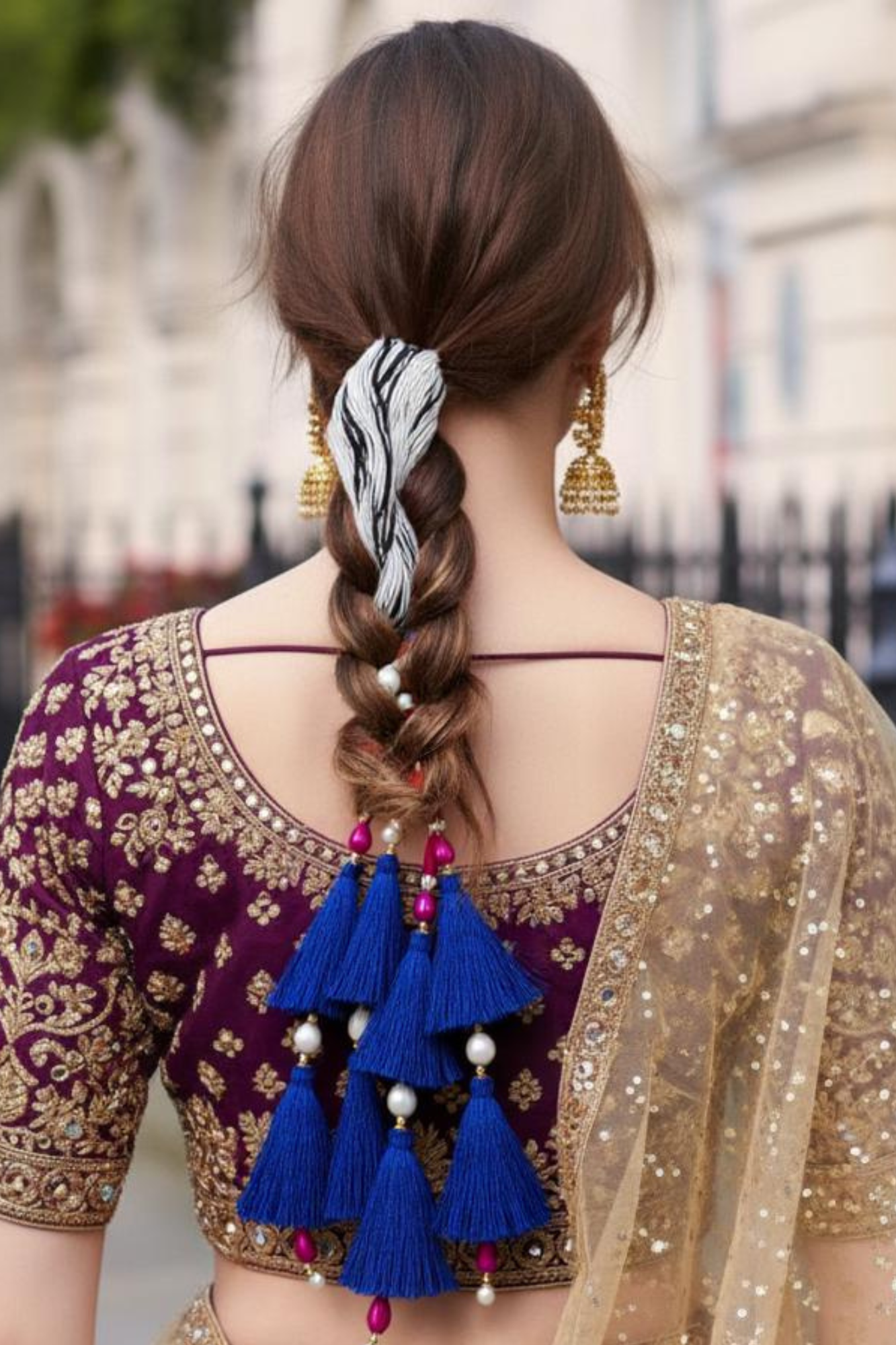 OMID, Traditional Punjabi Parandi Hair Accessory with Blue Silk Tassels – Handmade Ethnic Bridal Paranda for Women & Girls
