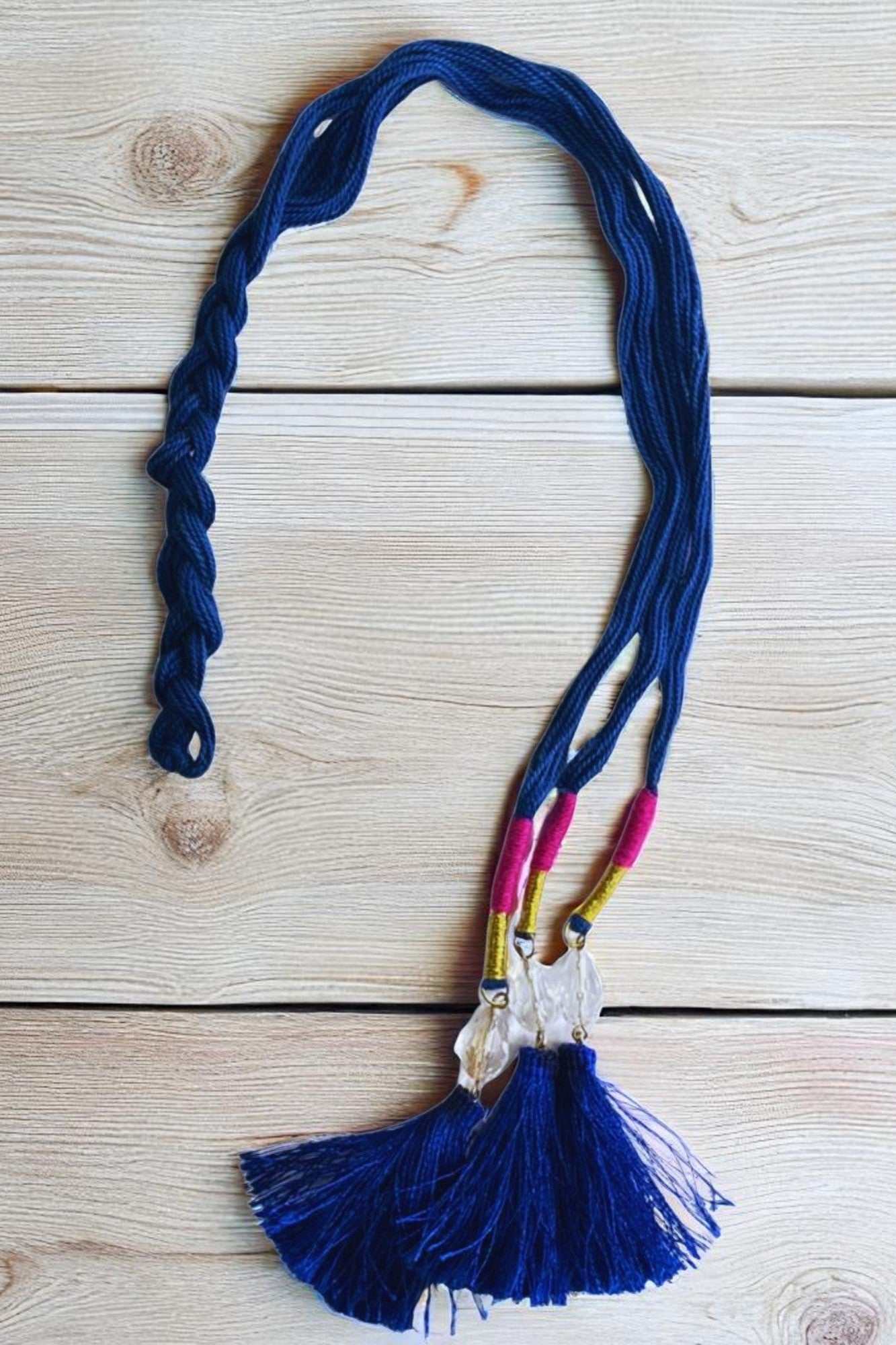 OMID, Traditional Punjabi Parandi for Women and Girls – Blue Silk Threads with Beads, Hair Braid Accessory, Ethnic Indian Paranda.