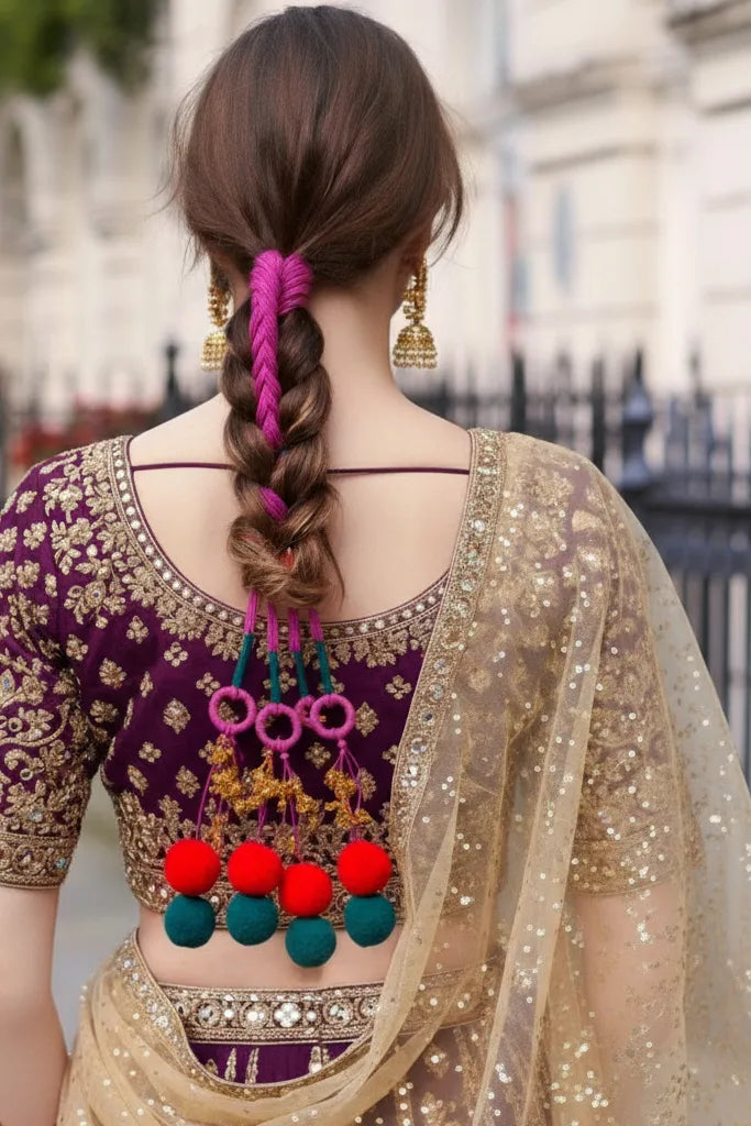 OMID, Punjabi Parandi Hair Accessory for Women – Handmade Multicolor Braid Tassel | Traditional Ethnic Bridal Hair Extension