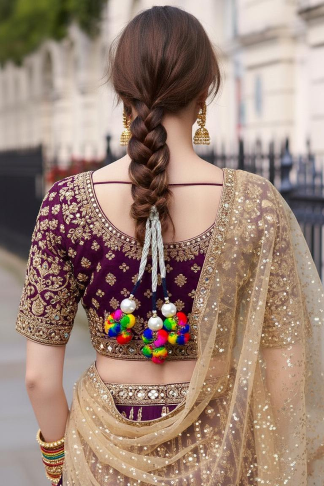 OMID, Traditional Punjabi Parandi Hair Accessory – Multicolor Pom Pom, Pearl & Thread Braid Decoration for Women & Girls