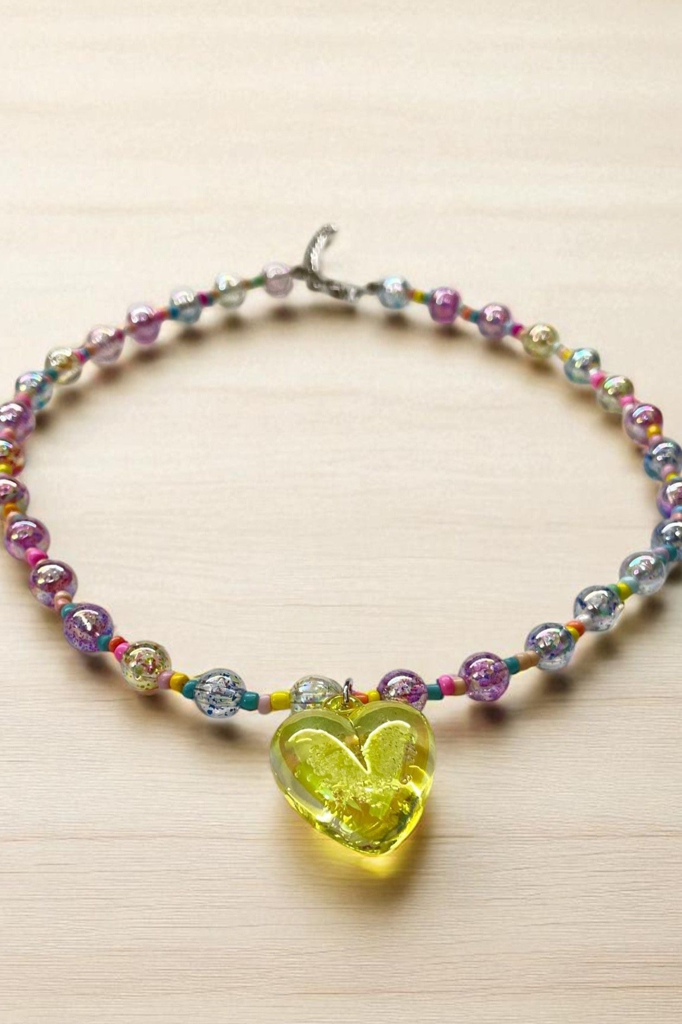 OMID, Colorful Beaded Heart Pendant Necklace for Women and Girls – Adjustable Chain