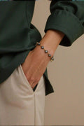 OMID Gold-Plated Evil Eye Chain Bracelet for Men, Adjustable Black Enamel Protection Charm Bracelet.