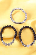 OMID Men's Beaded Bracelet Set - 3-Pack Lava Stone, Hematite & Silver Tone Bead Bracelets with Cross & Natural Stone Accents – Stretchable Wristbands for Men