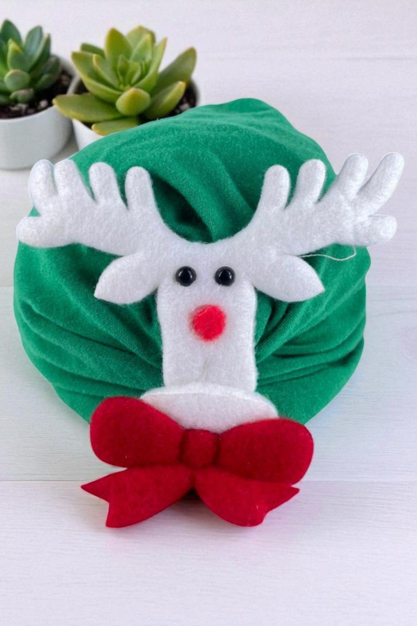 Christmas Reindeer Antler Plush Hat with Red Bow