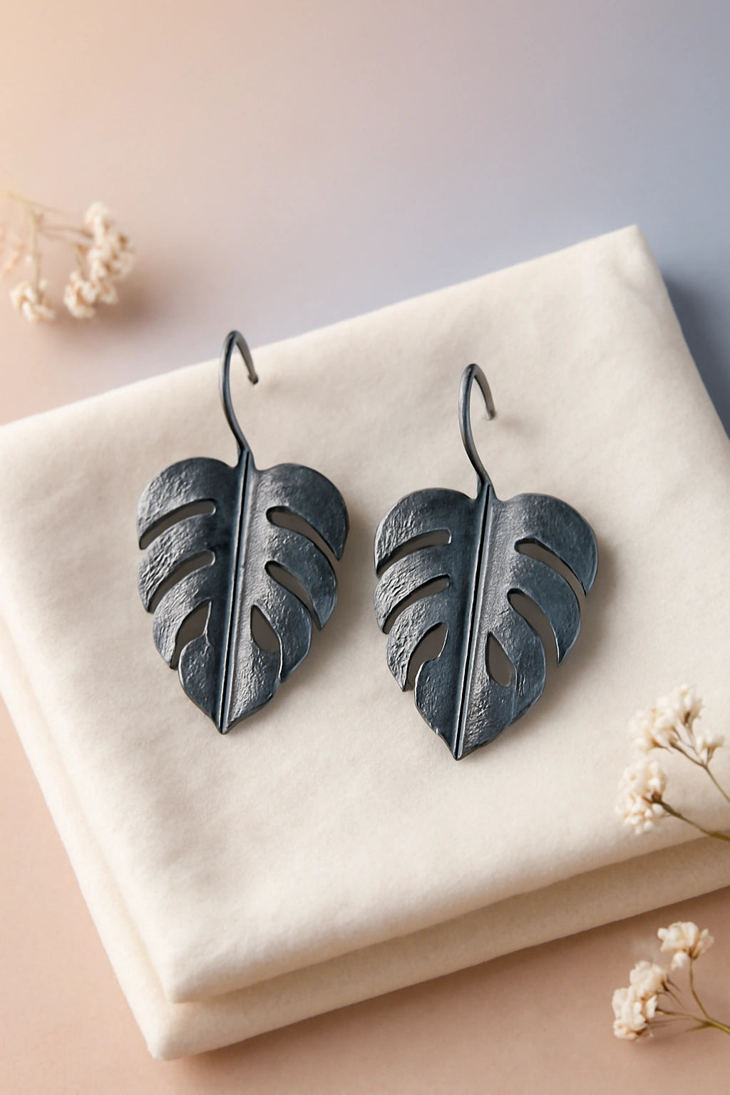 OMID, Silver Monstera Leaf Earrings for Women – Statement Dangle Earrings, Nature Inspired Jewelry, Lightweight Boho Gift