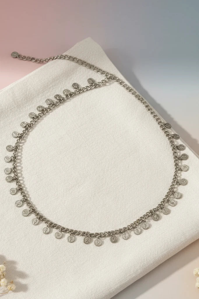 OMID, Silver Plated Coin Waist Chain Kamarband for Women, Ethnic Belly Belt for Saree & Lehenga, Adjustable Traditional Indian Jewelry
