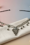 OMID, Traditional Oxidised Silver Plated Kamarband Waist Chain Belt for Women - Ethnic Indian Belly Chain with Dangler Tassels
