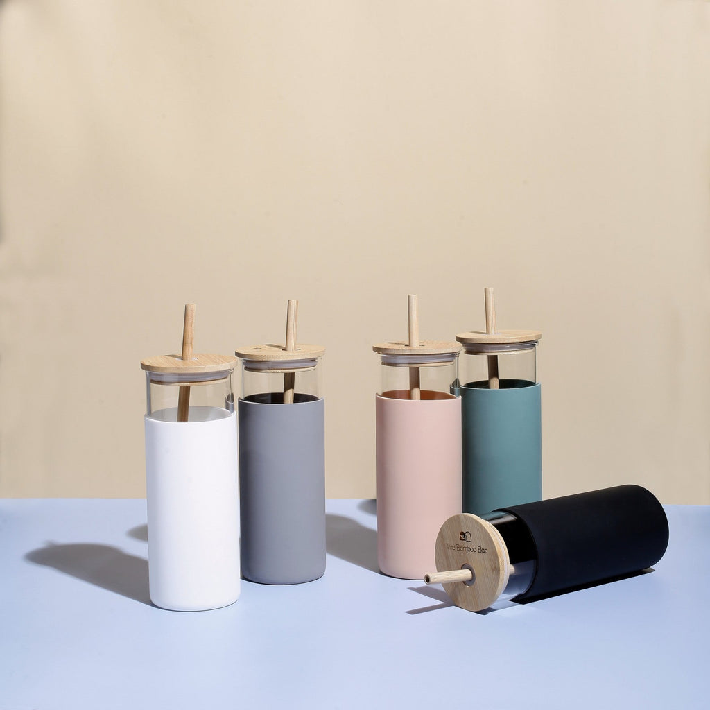 Glass Sipper with Bamboo Lid & Straw – Tumbler with Sleeve - The Bamboo Bae