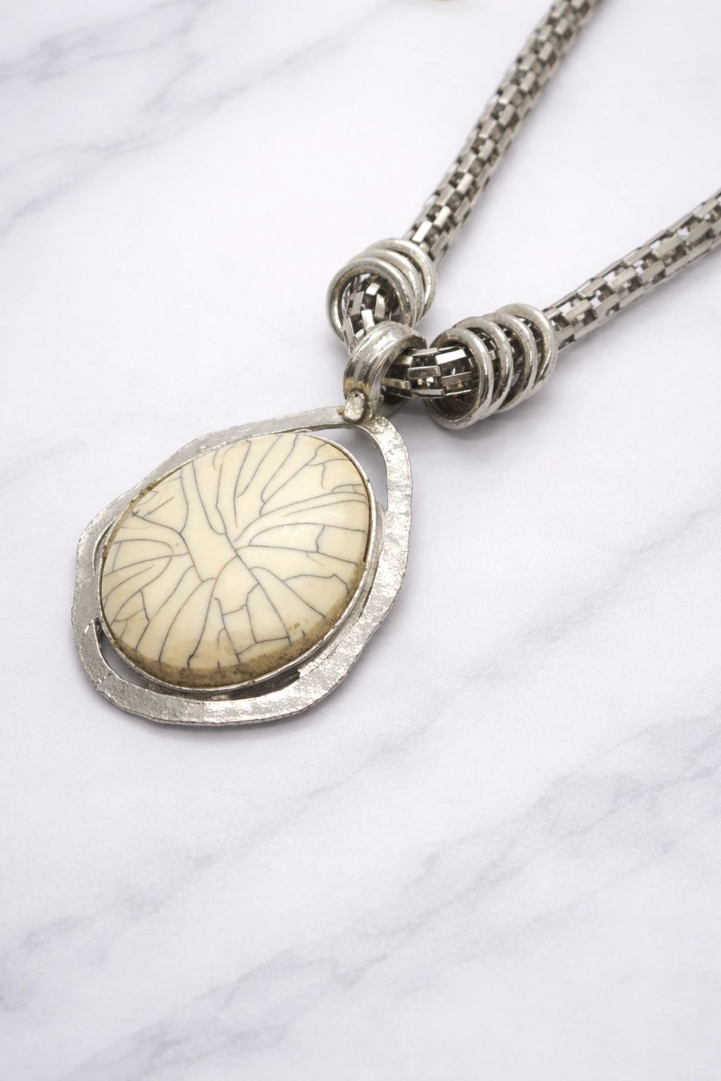 Textured Stone Look Silver Plated Statement Necklace