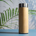 Bamboo Water Bottle with Stainless Steel Flask & Tea Strainer | Double Wall Vacuum Insulated Hot & Cold Bottle (500ml) | Leak-Proof Eco-Friendly Bamboo Bottle for Daily Hydration