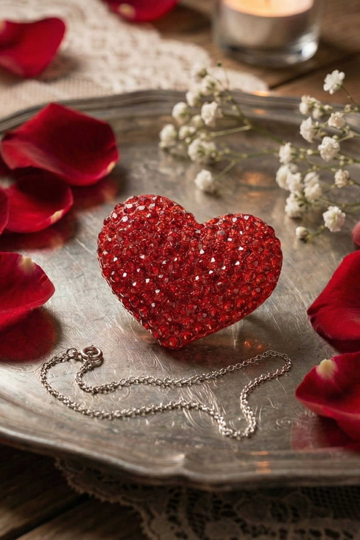 Sparkling Red Crystal Heart Brooch - Glamorous Rhinestone Accessory for Valentine's Day, Weddings, and Everyday Elegance