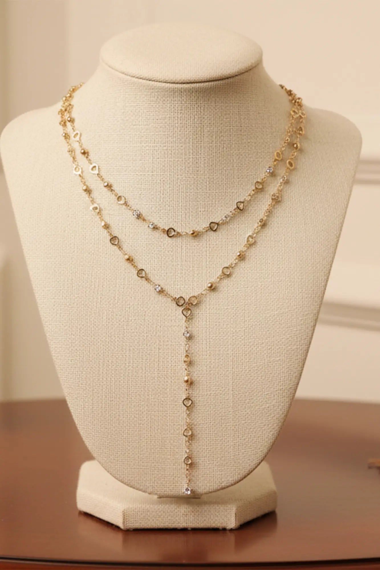 Elegant Gold-Tone Double Layered Heart Necklace