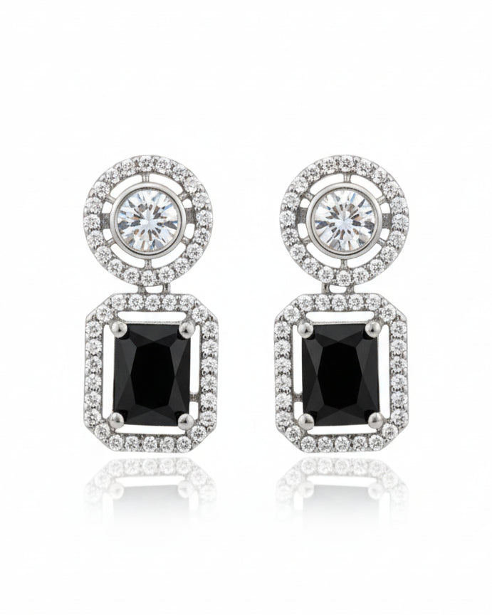 Black Emerald-Cut Concentric Earrings