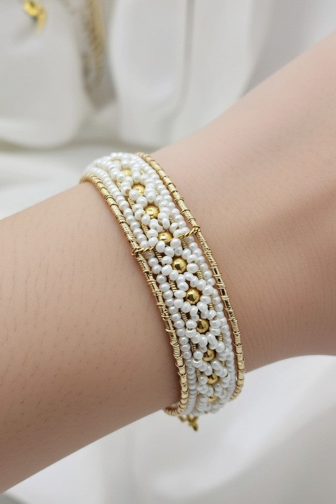 18K Gold Plated Pastel Floral Glass Bead Wrap Bracelet