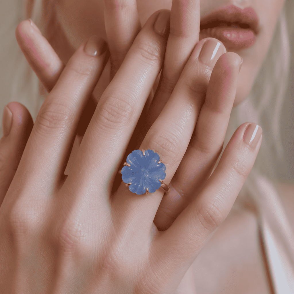Aquamarine Flower Craved Ring