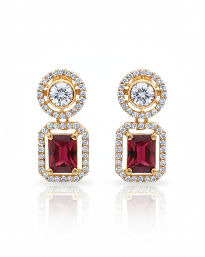 Red Emerald-Cut Concentric Earrings