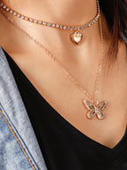 Classy double layer heart& butterfly  charming  necklace