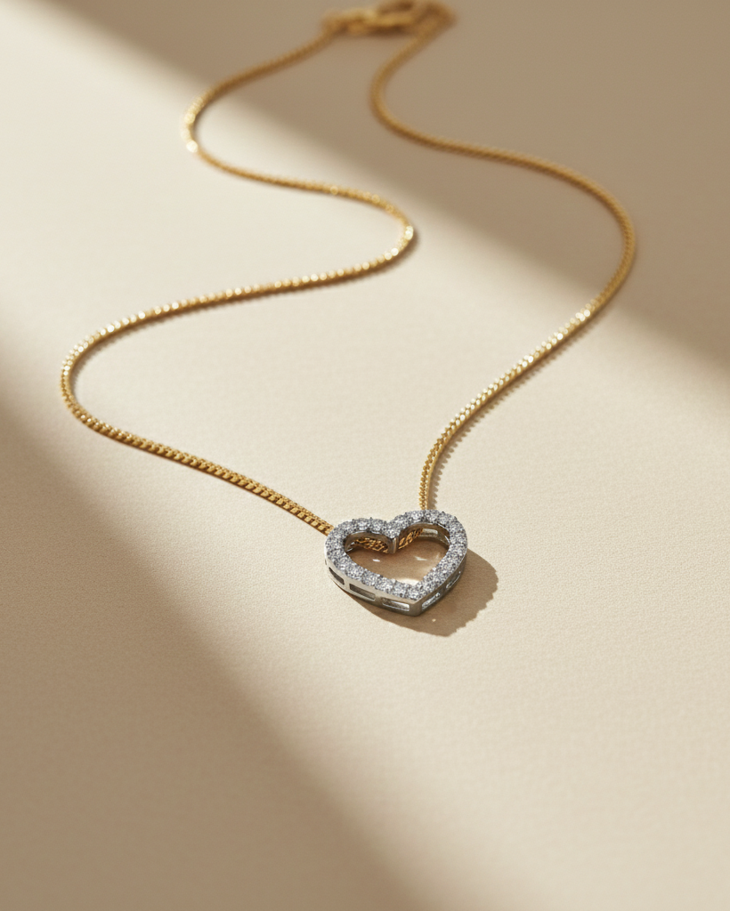 Two-Tone Pave Heart Necklace