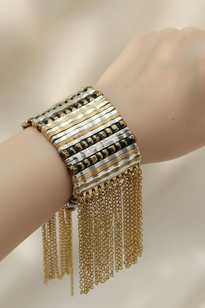 18K Gold & Silver Plated Hammered Fringe Cuff Bracelet