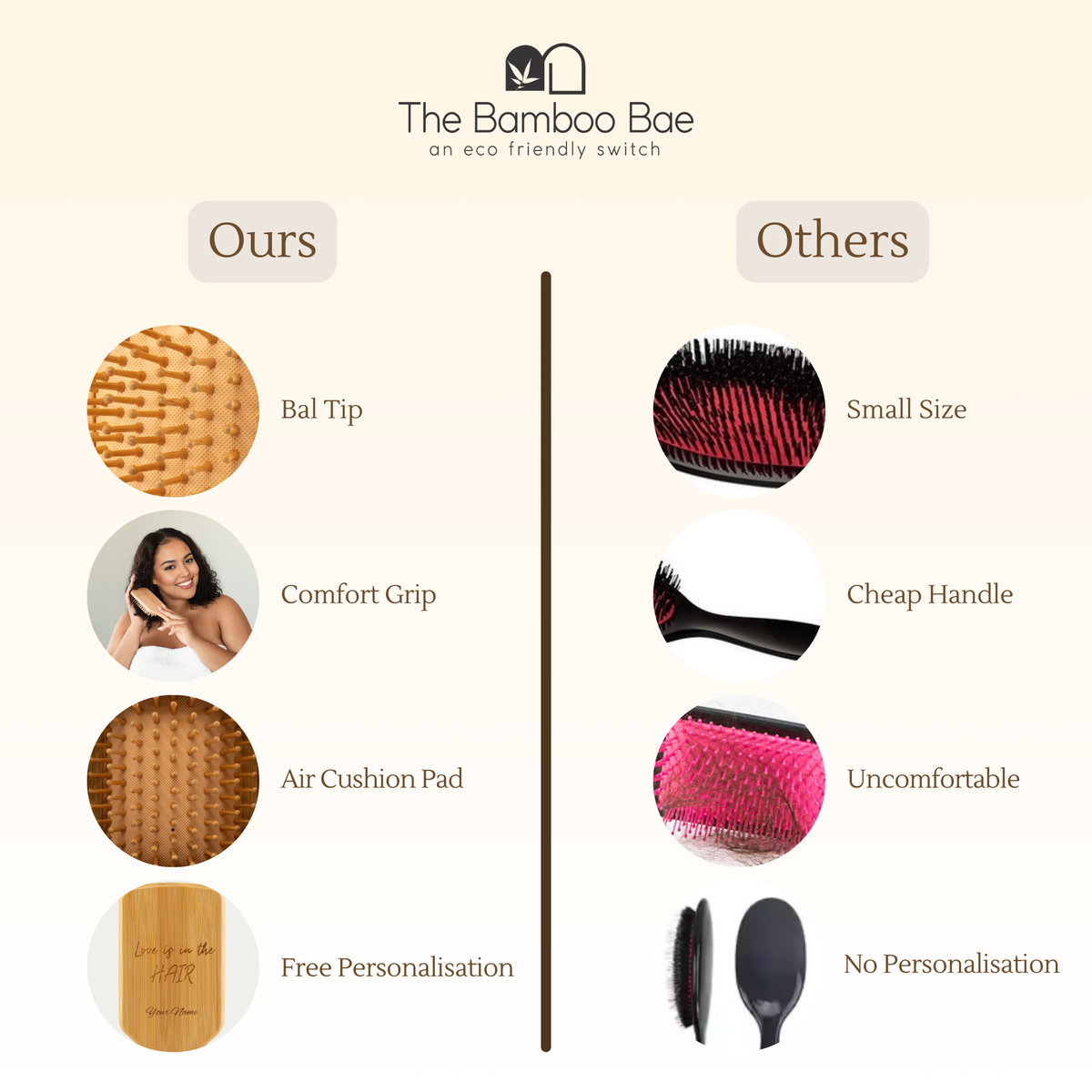 Bamboo Wooden Hair Brush – Natural Paddle Hair Brush with Bamboo Bristles | Styling Brush for Women & Men