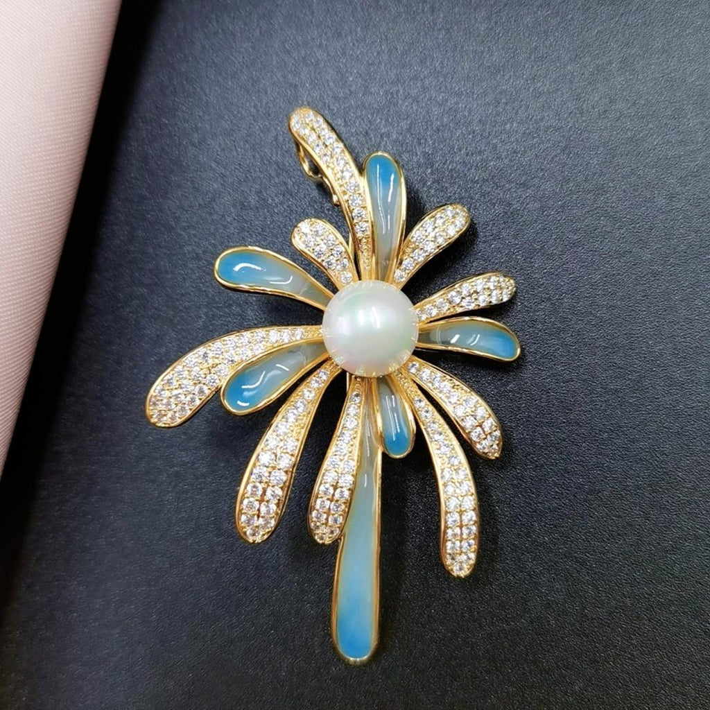 Enamel Brooch: Cubic Zirconia Pearl Lapel Pin