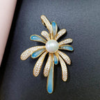 Enamel Brooch: Cubic Zirconia Pearl Lapel Pin