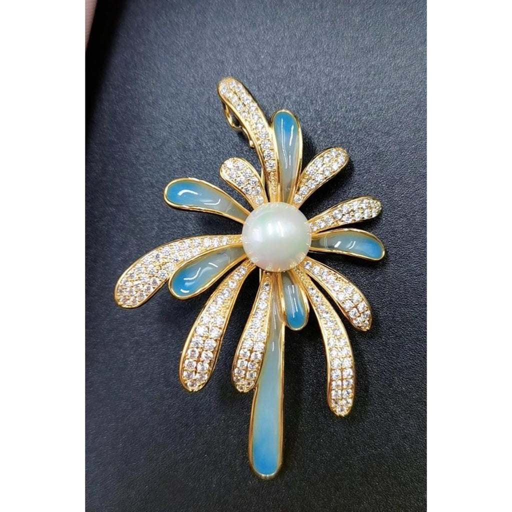 Enamel Brooch: Cubic Zirconia Pearl Lapel Pin