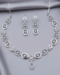 Rhodium Geometric Oval Set
