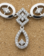 Rhodium Geometric Oval Set