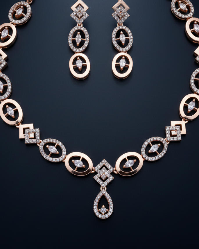 Rose Gold Geometric Oval Set