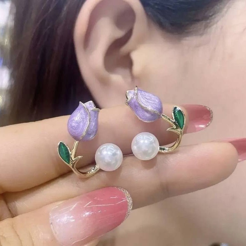 Flower pearl Ear studs