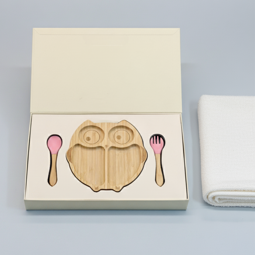 Owl Shape Bamboo Feeding Plate with Fork & Spoon - Festive Gifting The Bamboo Bae