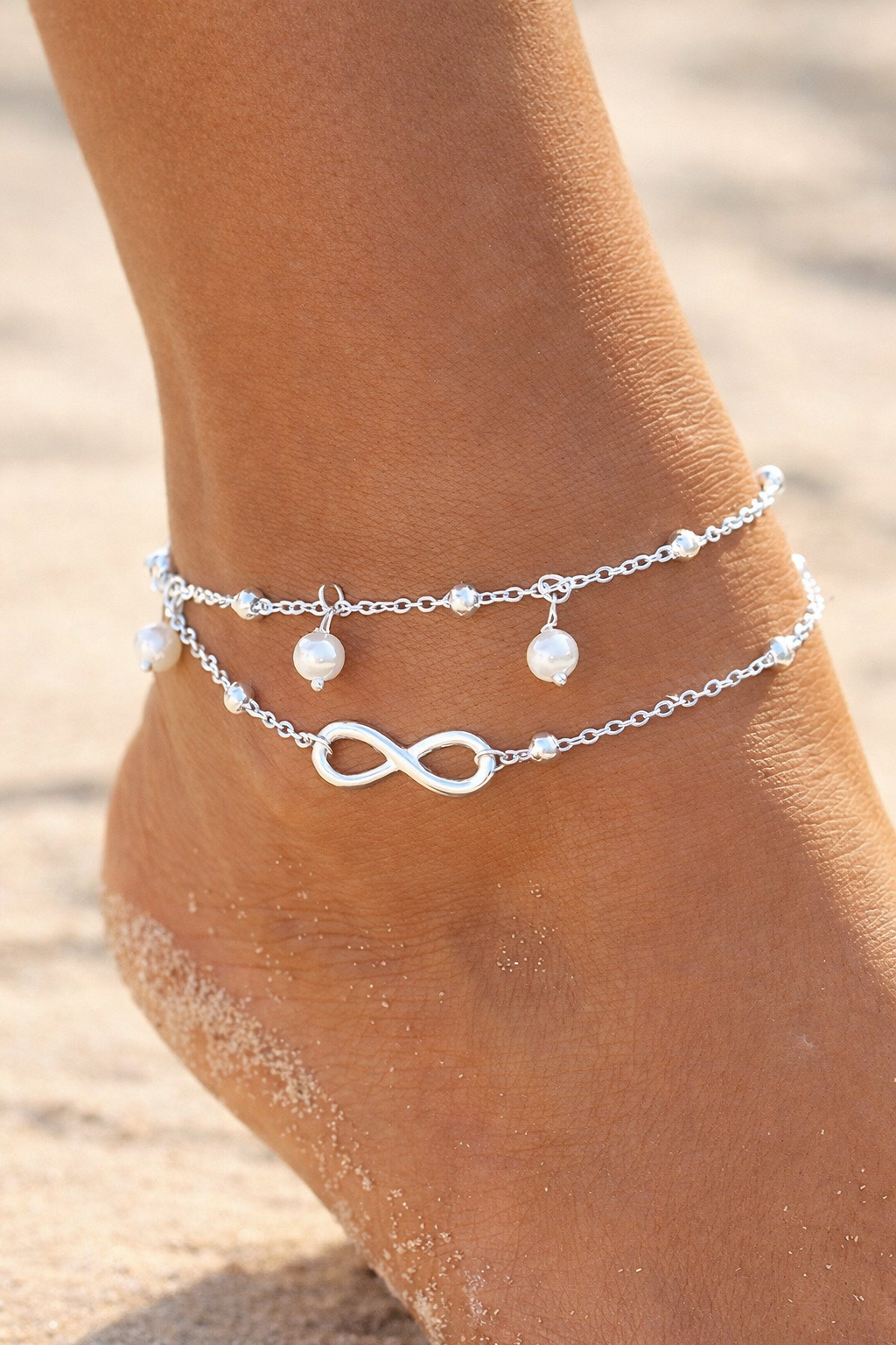 ýýý Elegant Infinity Pearl Anklet