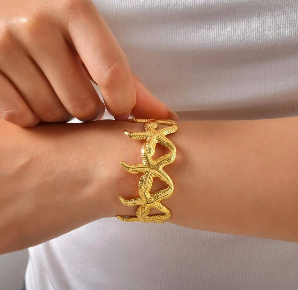 Starfish Link Gold Cuff Bracelet