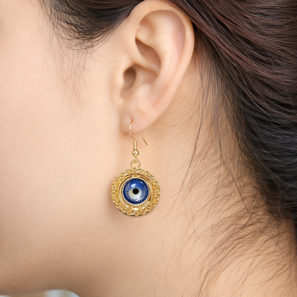 Round Evil Eye Protection Drop Earrings