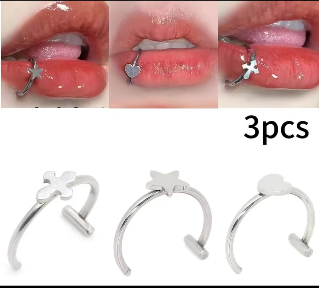 3-Piece Minimal Charm Lip Ring Set