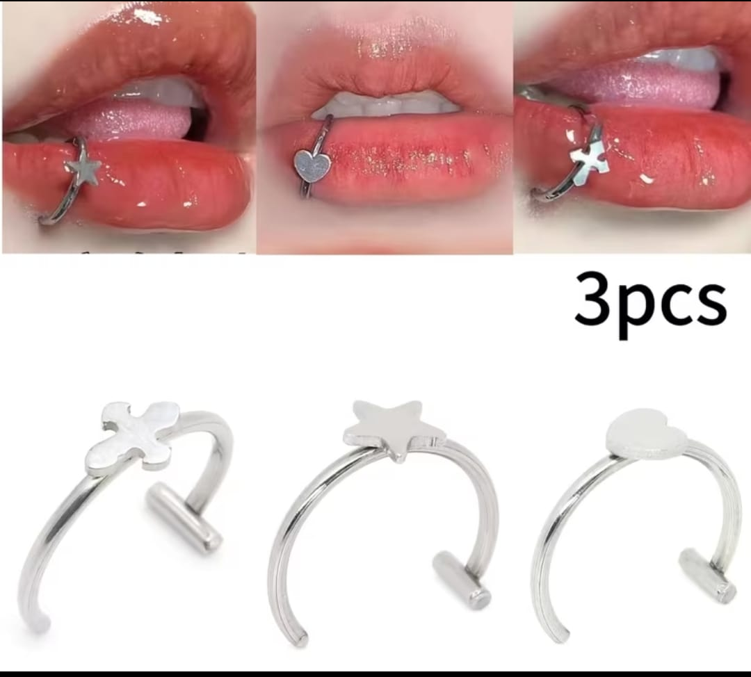 3-Piece Minimal Charm Lip Ring Set