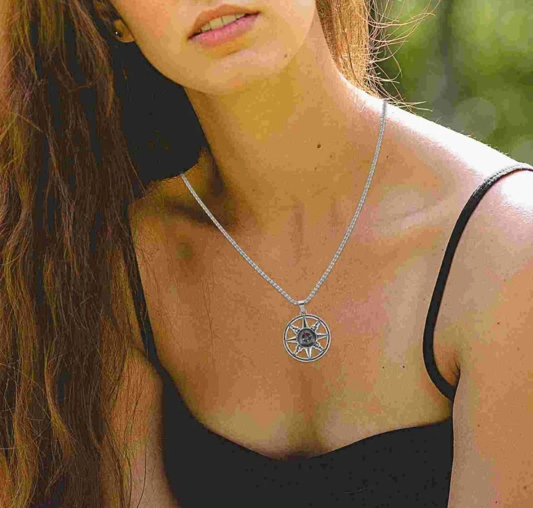 Compass Wheel Pendant Necklace