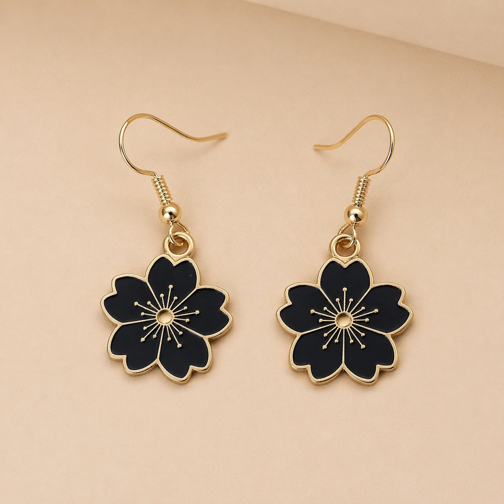 Enamel Flower Drop Earrings