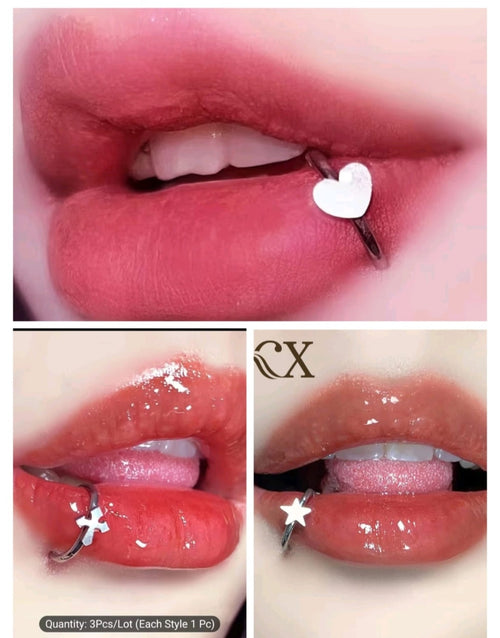 3-Piece Silver Lip Ring Set ��� Star, Heart &