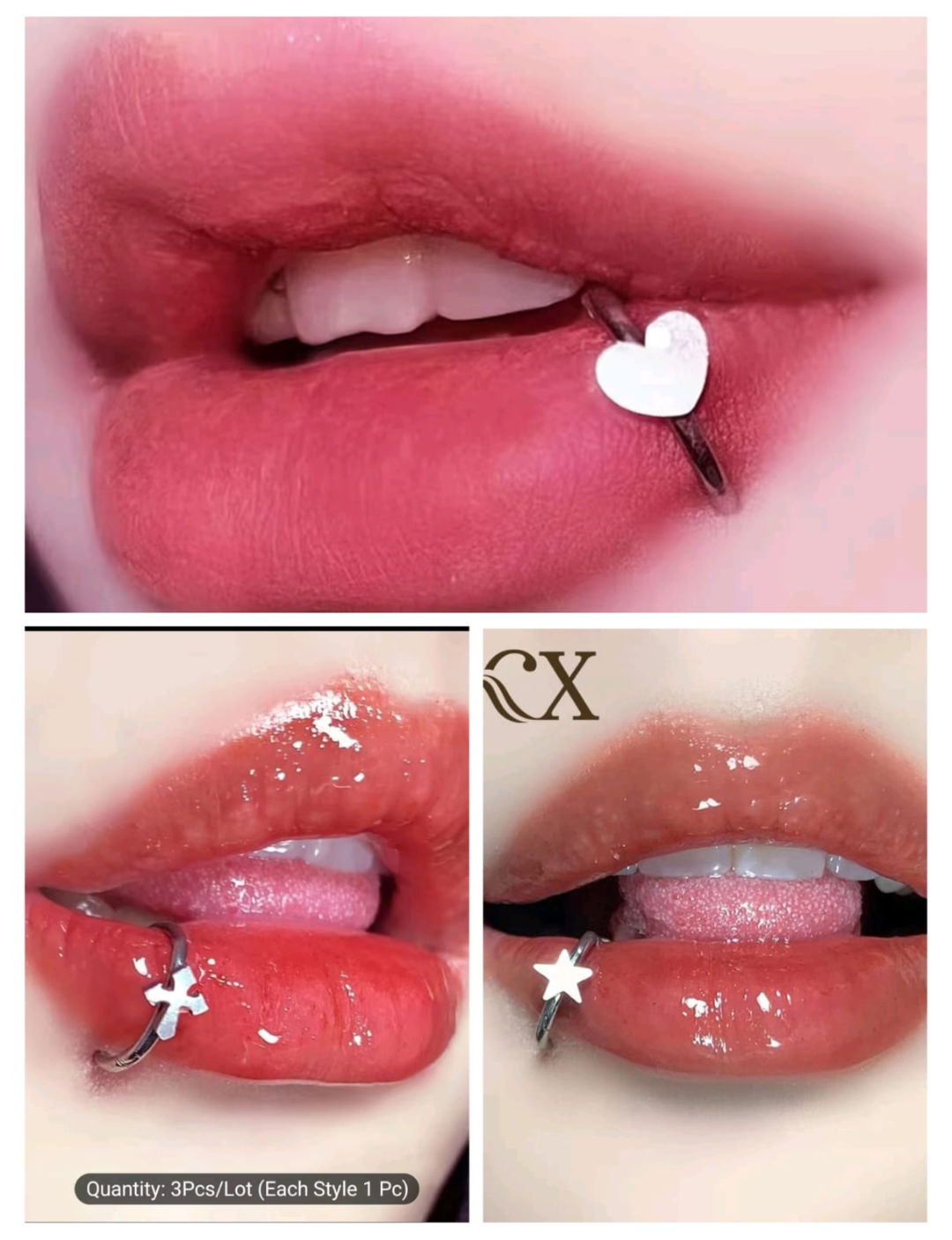 3-Piece Minimal Charm Lip Ring Set