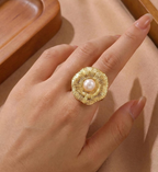 Golden Sunburst Pearl Statement Ring