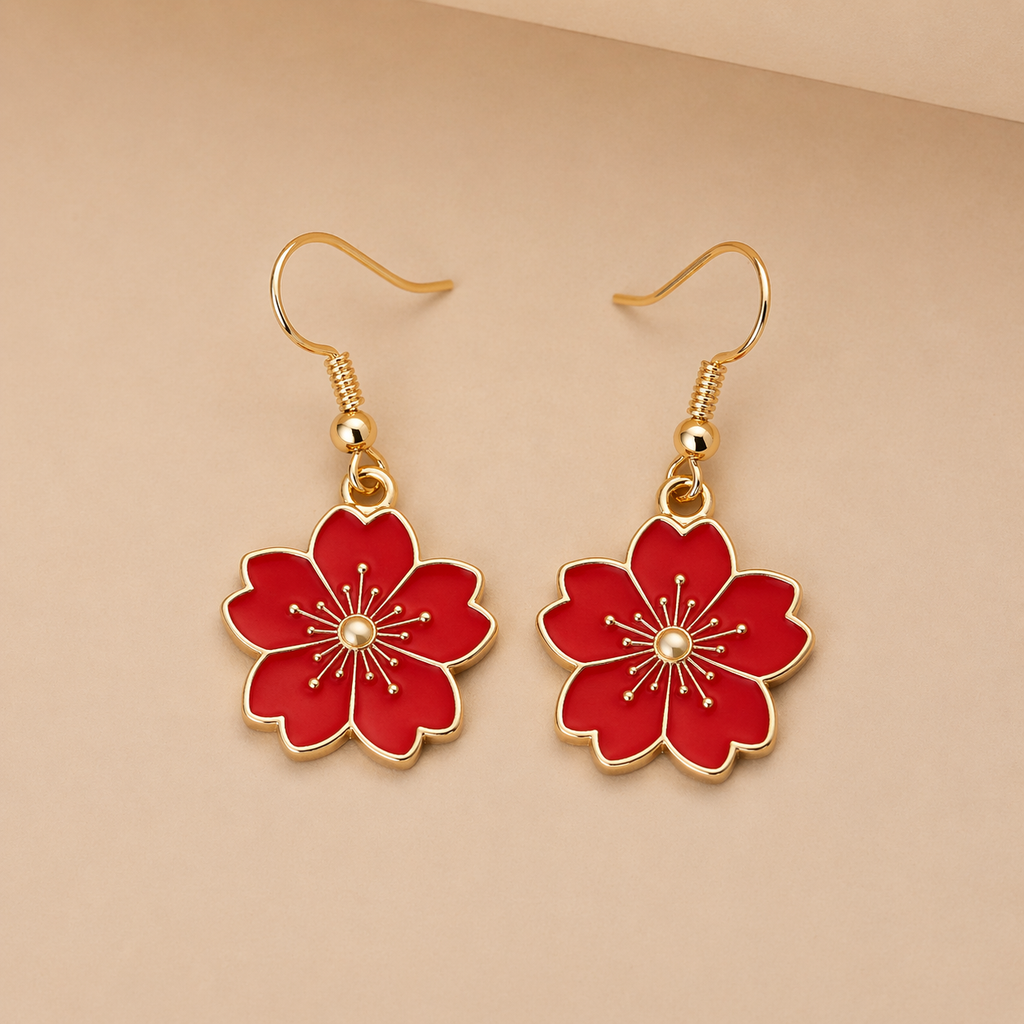 Enamel Flower Drop Earrings