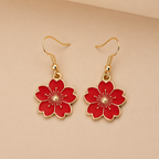 Enamel Flower Drop Earrings