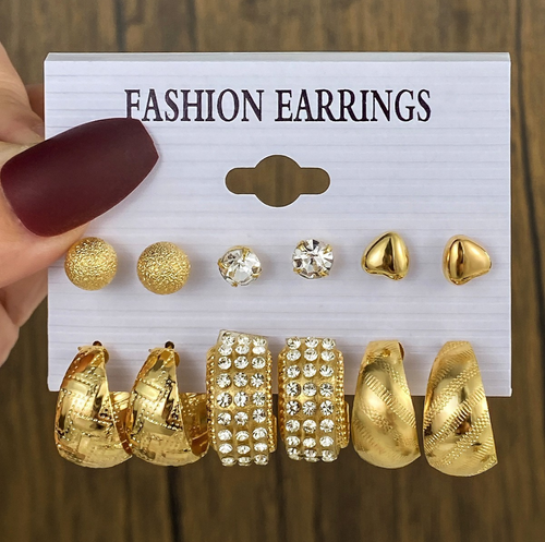 6-Pair Gold Earring Set ��� Everyday Glam Coll
