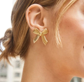 Golden Ribbon Bow Studd Earrings