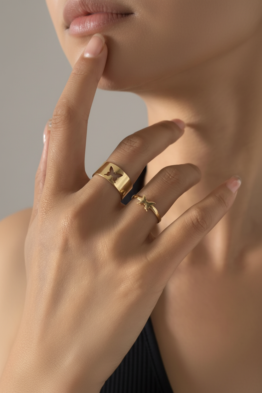 Butterfly Charm Ring Set